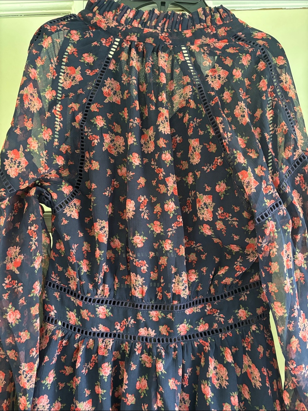 Navy Floral Long Sleeve Midi Dress - Pink Floral Print - Picture 2 of 6